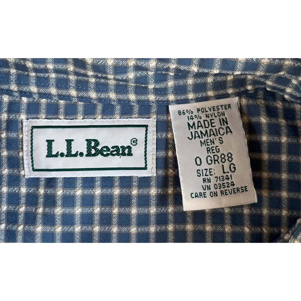 LLBean Mens Large Plaid Button Down Long Sleeve Shirt Blue White Gingham Check - Picture 4 of 7
